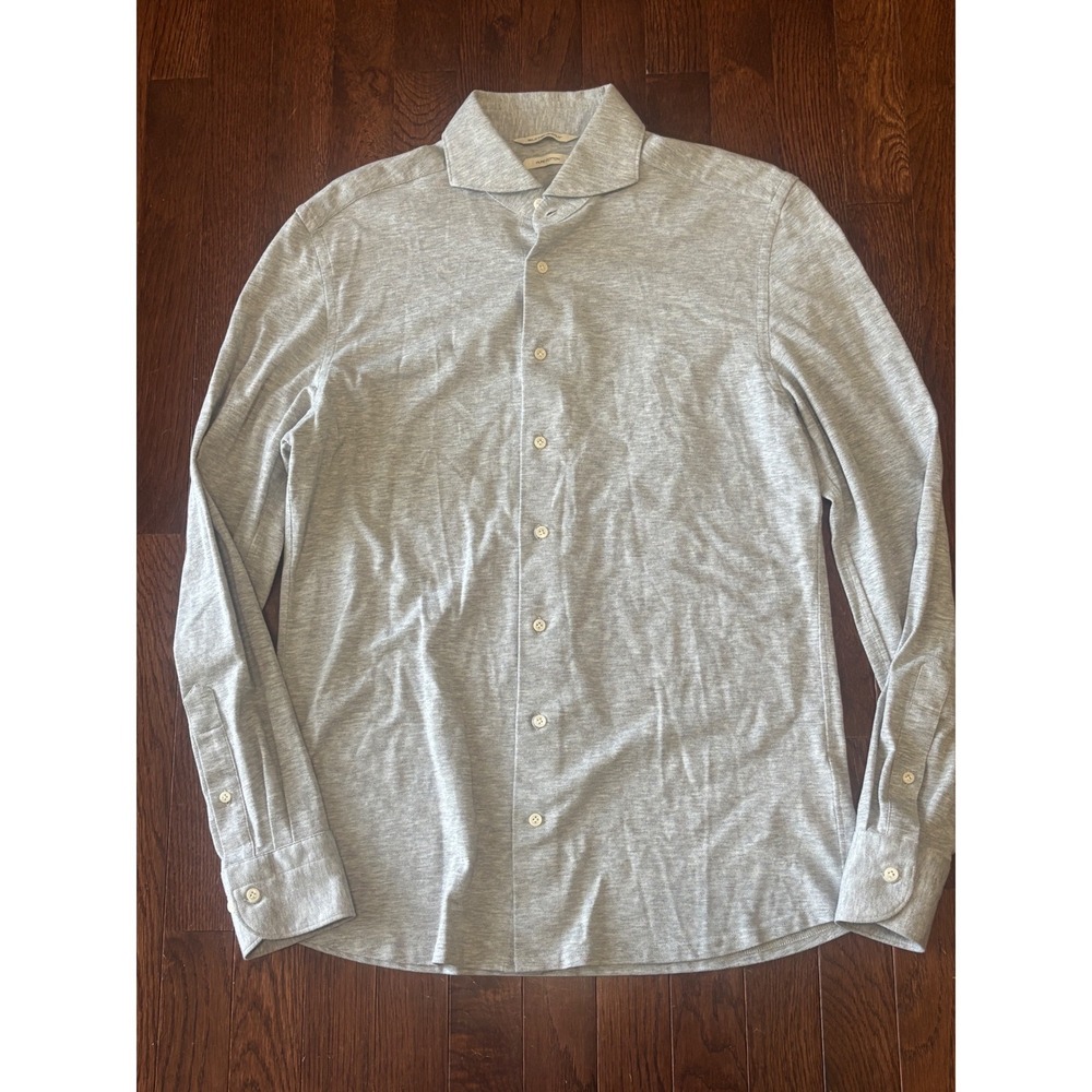 SuitSupply Mens 15.5 39/40 Extra Slim Fit Gray Jersey Knit Cotton Shirt